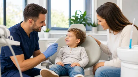 un enfant rassuré chez son dentiste à Molenbeek